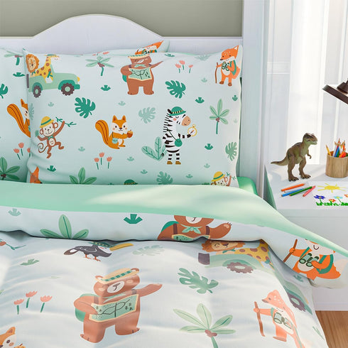 Set 98x86in 4 Set 1 2 1 SANDJEST Jungle Animal Comforter Full Size for Kids Boys, Microfiber Pcs Bedding Includes