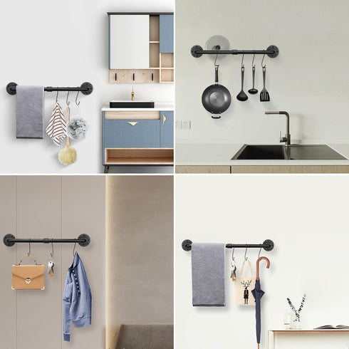 Industrial Pipe Towel Bar, Rustic Iron Decor Bathroom Hardware Heavy Duty Wall Mounted Bath Towel Rack Holder (18 Inch)