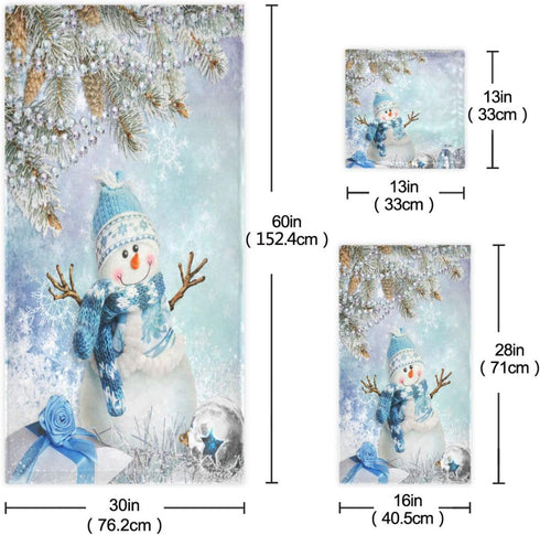 Sets, 3-Piece 1 1 1 Set 3 ALAZA Towel Bathroom Christmas Winter Snowman Towels Bath Towel Washcloth Hand Towel