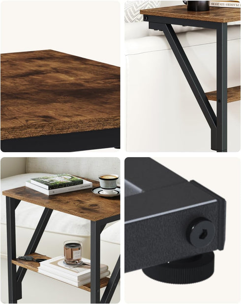 NEFROM Set 2, ET-D-BRW2 C-Shaped End Tables, Sofa TV Trays of Small Couch Side Table for Living Room, Bedroom, Bedside
