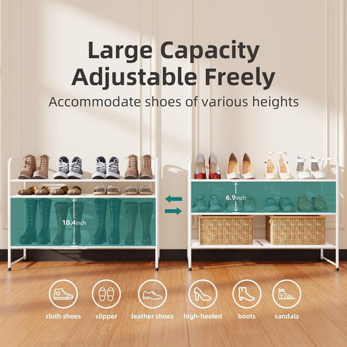3 33" Closet, SUFAUY Tier Wide White Metal Shoe Rack for Stackable