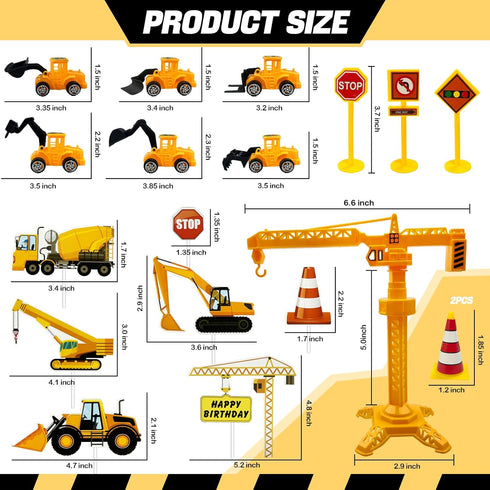 21pcs Bulldozer Morofme Construction Cake Toppers Vehicles Cake Decorations Truck Excavator Tower Crane Cupcake Topper