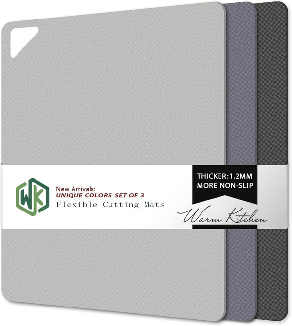 Plastic Cutting Boards for Kitchen, WK Flexible Cutting Board Mats Set of 3, Non-Slip for Meat, Thin Cutting Sheets,
