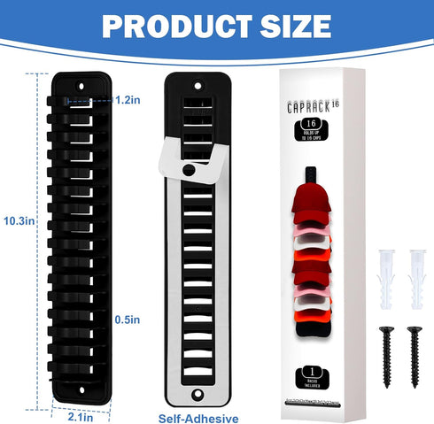 Hat Organizer for Baseball Caps, 1 Pack Adhesive Hat Rack Hooks for Wall, Hold Up to 16 Hats, Hat Storage Display