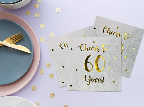 Cheers to 60 Years Cocktail Napkins - 50-Pack 3-Ply Napkins for Happy 60th Birthday & Wedding Anniversary Party