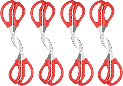 8PCS Red Seafood Scissors - Multifunctional Stainless Steel Crab Leg Crackers for