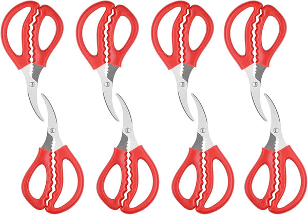 8PCS Red Seafood Scissors - Multifunctional Stainless Steel Crab Leg Crackers for