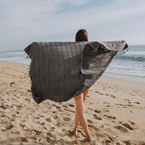 Stonewashed Turkish Bath & Beach Towel, 100% Organic Cotton, Soft, Lightweight, Quick Dry, Black