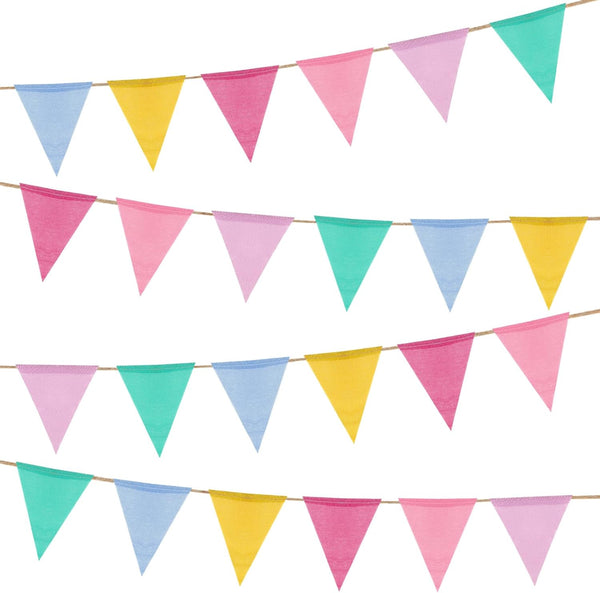 24 Flags Imitated Burlap Pennant Banner, Multicolor Fabric Triangle Rainbow Flag Bunting for Party Wedding Decoration