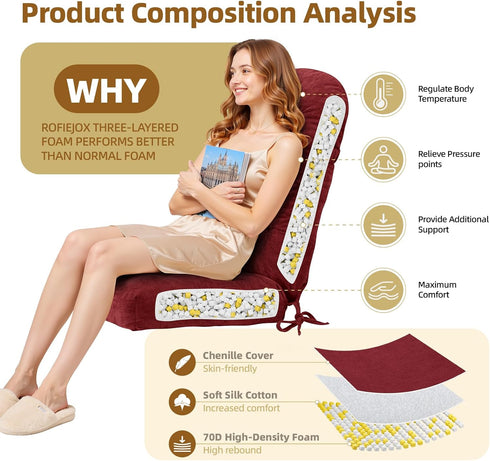 44x19x4 inch Rocking Chair Cushion - Chenille Fabric, High-Density Sponge, Durable Comfort Double-Sided Tufted Seat