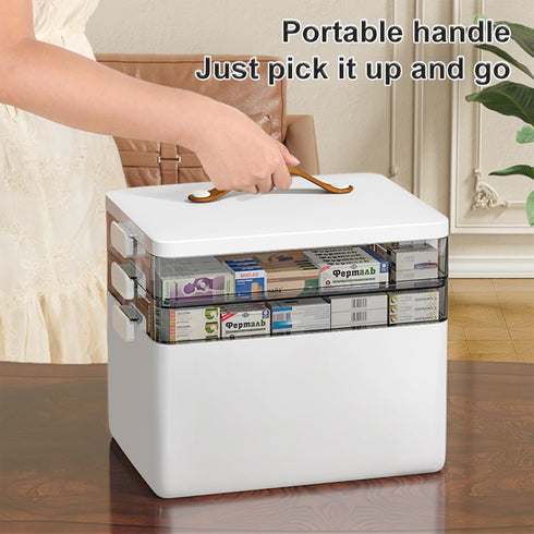 3-Tier CTIME Medicine Organizer - Portable Medicine Cabinet with Leather Handle, Empty First Aid Kit for Home