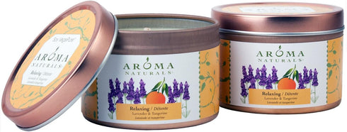 Aroma Naturals Tin Candle, Essential Oil Natural Soy Scented, Lavender and Tangerine, 2 Count