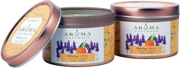 Aroma Naturals Tin Candle, Essential Oil Natural Soy Scented, Lavender and Tangerine, 2 Count