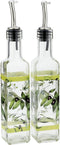 CEDAR HOME Olive Oil Bottle Set - Glass Dispenser Vinegar Cruet 17oz with Stainless Steel Pourer Spout, Green