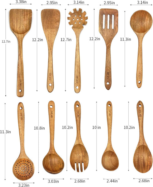 Wooden Spoons for Cooking,10 Pack Wooden Kitchen Utensils Wooden Cooking Utensils Set Wooden Utensils for Cooking Wooden Spoons and Spatula Set (10)