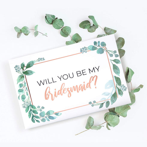 Pop Fizz Designs Bridesmaid Proposal Box Set, 6 Pack with 1 Maid of Honor and 5 Bridesmaid Boxes, Greenery