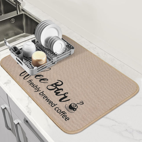 Dish Drying Mat, 16"x24" Absorbent Coffee Bar Mat for Countertops, Coffee Cup Pattern for Kitchen Counter Coffee Maker