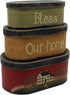9-3/4 5-1/2 4 Inch, Set 3. CVHOMEDECO. Primitives Rustic Oval Bless Our home Cardboard Nesting Boxes, Large x x