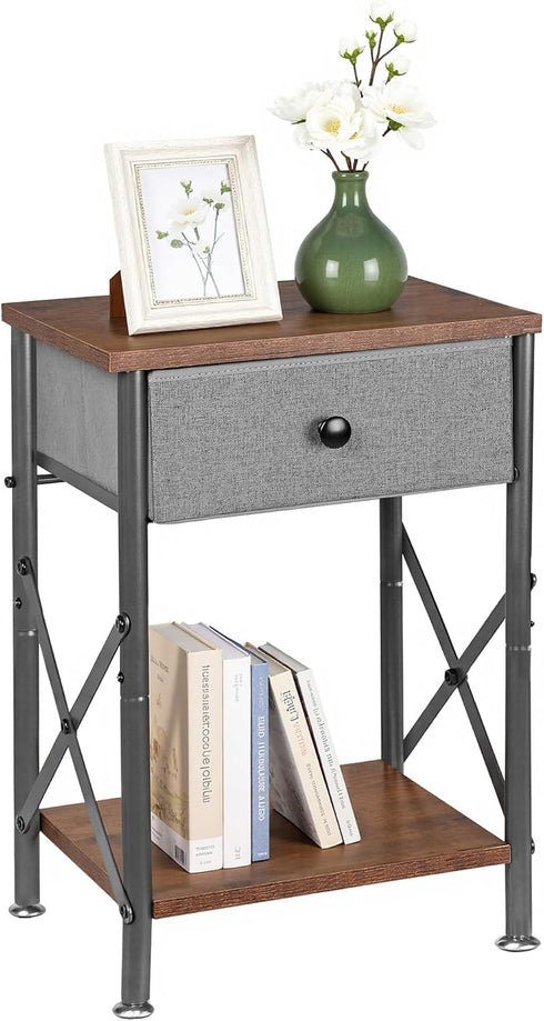 VECELO End Tables, Modern Nightstand with Fabric Drawer & Open Shelf, Night