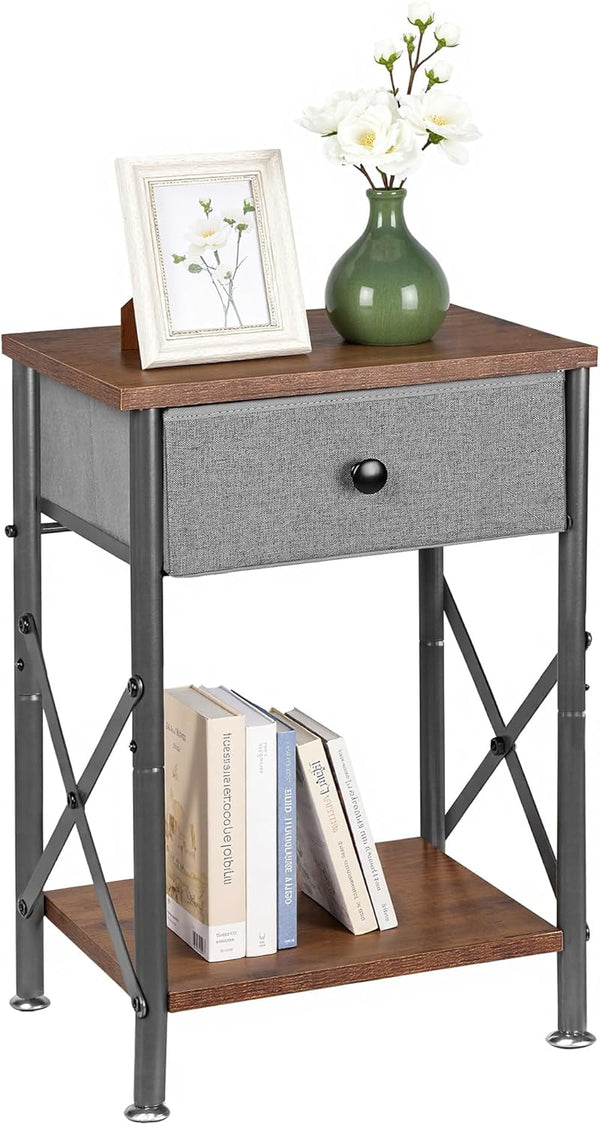 VECELO End Tables, Modern Nightstand with Fabric Drawer & Open Shelf, Night