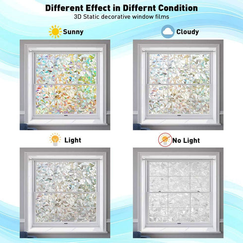 LEMON CLOUD Window Privacy Film - Decorative Stained Glass Window Stickers, Rainbow Cling Holographic, No Glue Frosted