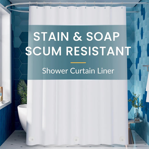 Titanker White Shower Curtain Liner - 72 x 84 Extra Long Plastic Washable Shower Liner PEVA Shower Curtains for