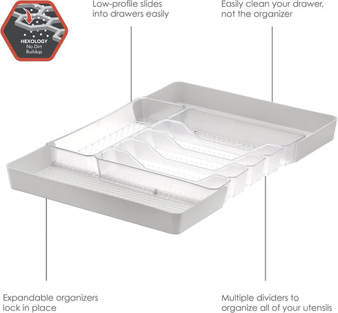 Spectrum Diversified Hexa Expandable Divided Drawer Organizer Tray Modern Kitchen Cutlery, Utensil, Silverware Holder, Cabinet Storage, 13 x 16, Clear Frost/Stone Gray by Spectrum Diversified