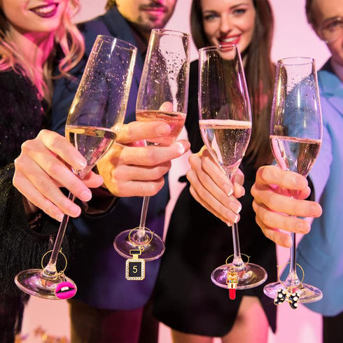 AIERSA Wine Glass Charms - Funny Drink Markers with Gold Rings for Party Decorations