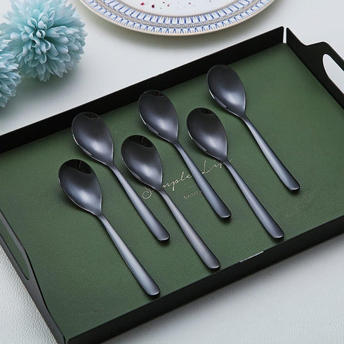 Black Demitasse Espresso Spoons, 5.5'' Mini Coffee Spoons, Set of 6 Stainless Steel, Dishwasher Safe