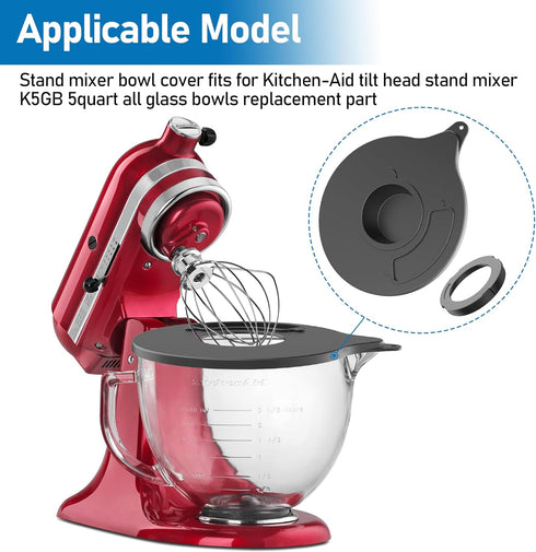 Mixer Bowl Cover for Kitchen-Aid K5GB 5 Quart Glass Part, Mixer Glass Bowl Splatter Guard Lid with Ingredient Opening