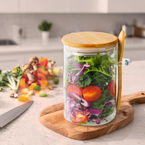 4 Pack 16oz Glass Overnight Oats Containers with Lids and Spoons, Over Night Oats Jars with Secure-Grip Bands