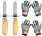 Oyster Shucking Knife Set of 2 Stainless Steel Knives and 2 Pairs Level 5 Cut-Resistant Gloves