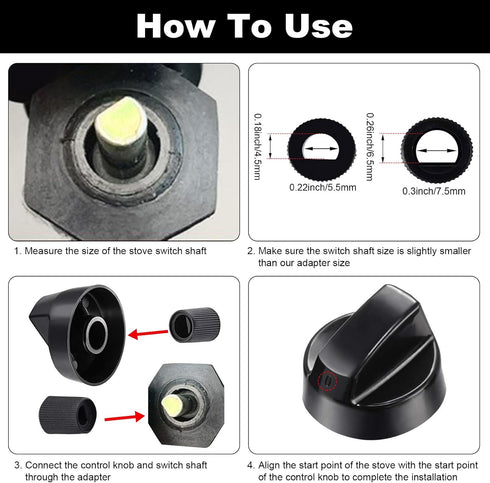 Jetec 4 Pack Control Knobs Replacement for Oven/Stove/Range with 12 Adapters, Please Check Dimensions (Black)