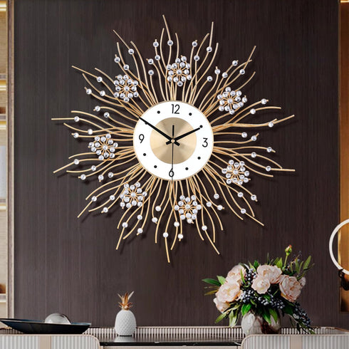 Large Wall Clocks - Silent Sunflower Shape Decorative Wall Clock, Modern Non-Ticking Iron Metal for Living Room
