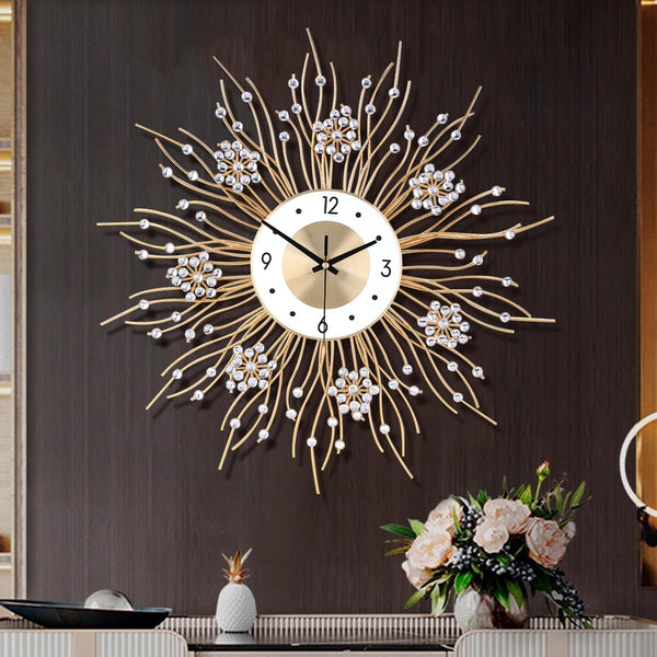 Large Wall Clocks - Silent Sunflower Shape Decorative Wall Clock, Modern Non-Ticking Iron Metal for Living Room