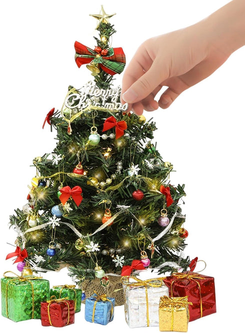 iLAND 12 inch Mini Christmas Tree with Lights Small Christmas Table Decorations