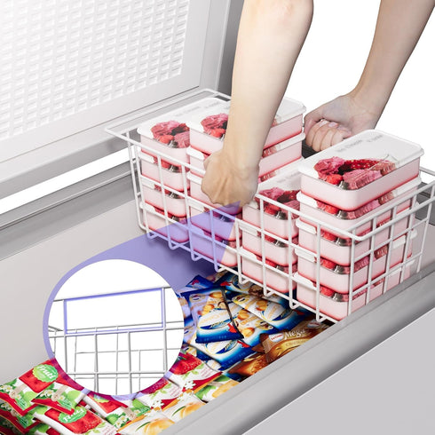 Slideep Chest Freezer Organizer Bins 16.5 Inch, Deep Metal Wire Storage Container for Kitchen, White, Set of 2