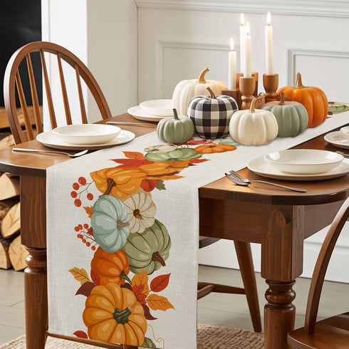 LooPoP 36 Inches Autumn Maple Leaves Harvest Pumpkin Table Runners Long Washable Thanksgiving Table Runner for Round