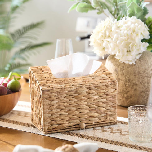 Water Hyacinth Hand Towel Box Cover Compatible with Disposable Paper Hand Towels, Wicker Paper Towel Holders, Hand
