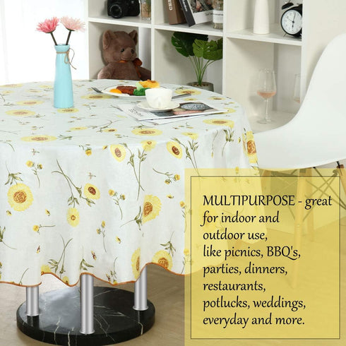 uxcell Seamless Waterproof Vinyl Round Tablecloth 60" Dia for Parties/Wedding/Restaurant Decoration, Yellow Flower