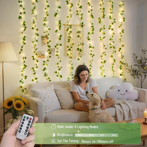 200 6.5ft 6.5ft JMEXSUSS Vines Lights for Bedroom, LED Vines Fairy Lights, Artificial Ivy Leaf Light for Wall Curtain