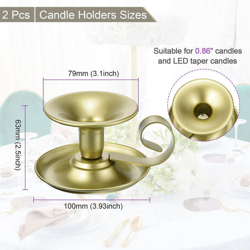 PATIKIL Set of 2 Retro Iron Taper Candle Holders, Gold Simple Candlestick Stand for Halloween & Wedding Decor