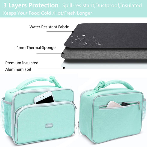 Amersun Lunch Box for Women, Light Blue, Water-Resistant Oxford Fabric, 6.58L Capacity, Stylish for Everyday Use