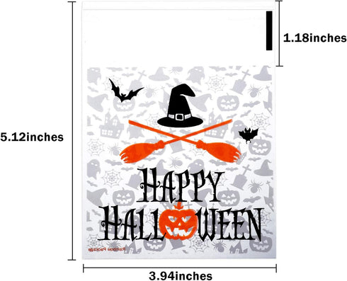 100 Pieces Halloween Treat Bags, Clear Self-adhesive Candy Bags for Party Favors, Set 1