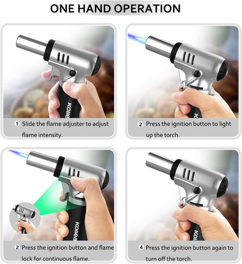 Kollea Butane Torch Lighter, Mini Kitchen Cooking Torch with Fuel Gauge & Continuous Flame Lock, Culinary Blow Torch
