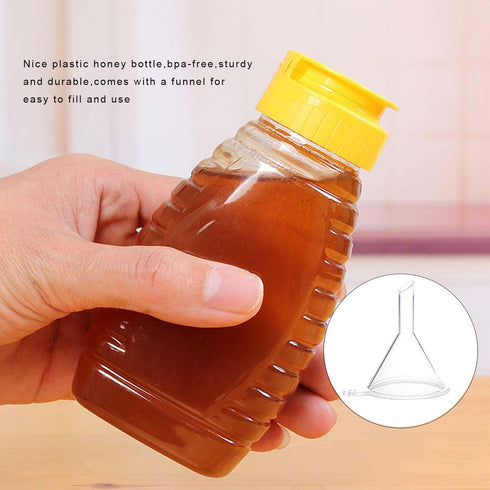 THYULIFE 2 Pack 180ml Empty Plastic Honey Bottles with Funnel, Squeeze Honey Jars Leakproof Honey Dispenser No Drip