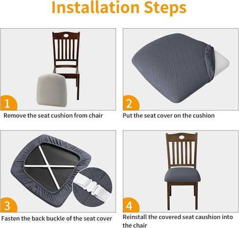Stretch Chair Seat Covers, 6 PCS Removable Washable Dining Chair Covers, Anti-Dust Slipcovers for Dining Room, Gray