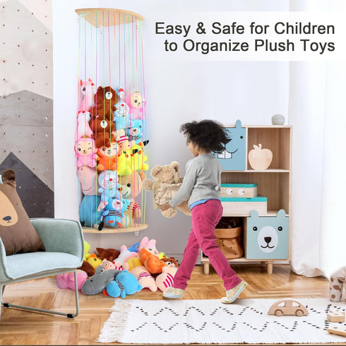 VOMELON Hammock, Stuffed Animal Storage, Wood Soft Toy Shelf with Adjustable Length Nursery Toy Organizer Hanging