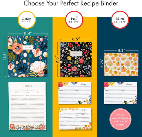 Jot & Mark Recipe 3 Ring Binder 8.5x11 | Full-Page with Clear Protective Sleeves to Write in Your Own Recipes and Color Printing Paper for Family Recipes by Jot & Mark