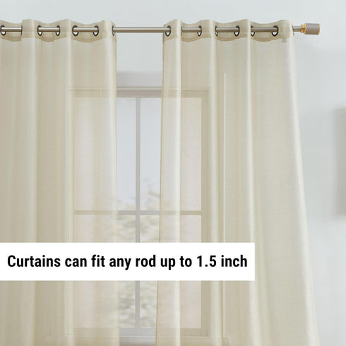 HLC.ME 2 Piece Semi Sheer Voile Window Curtain Grommet Panels, 54" W x 95" L, Beige